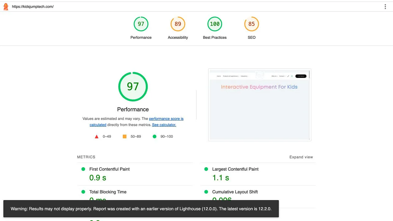 Das Ergebnis nach der Optimierung, bewertet durch Google PageSpeed Insights