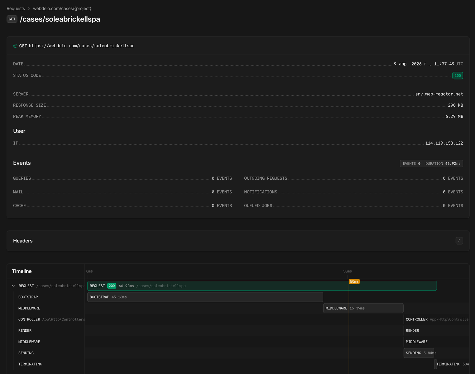 Laravel Nightwatch — individual request trace