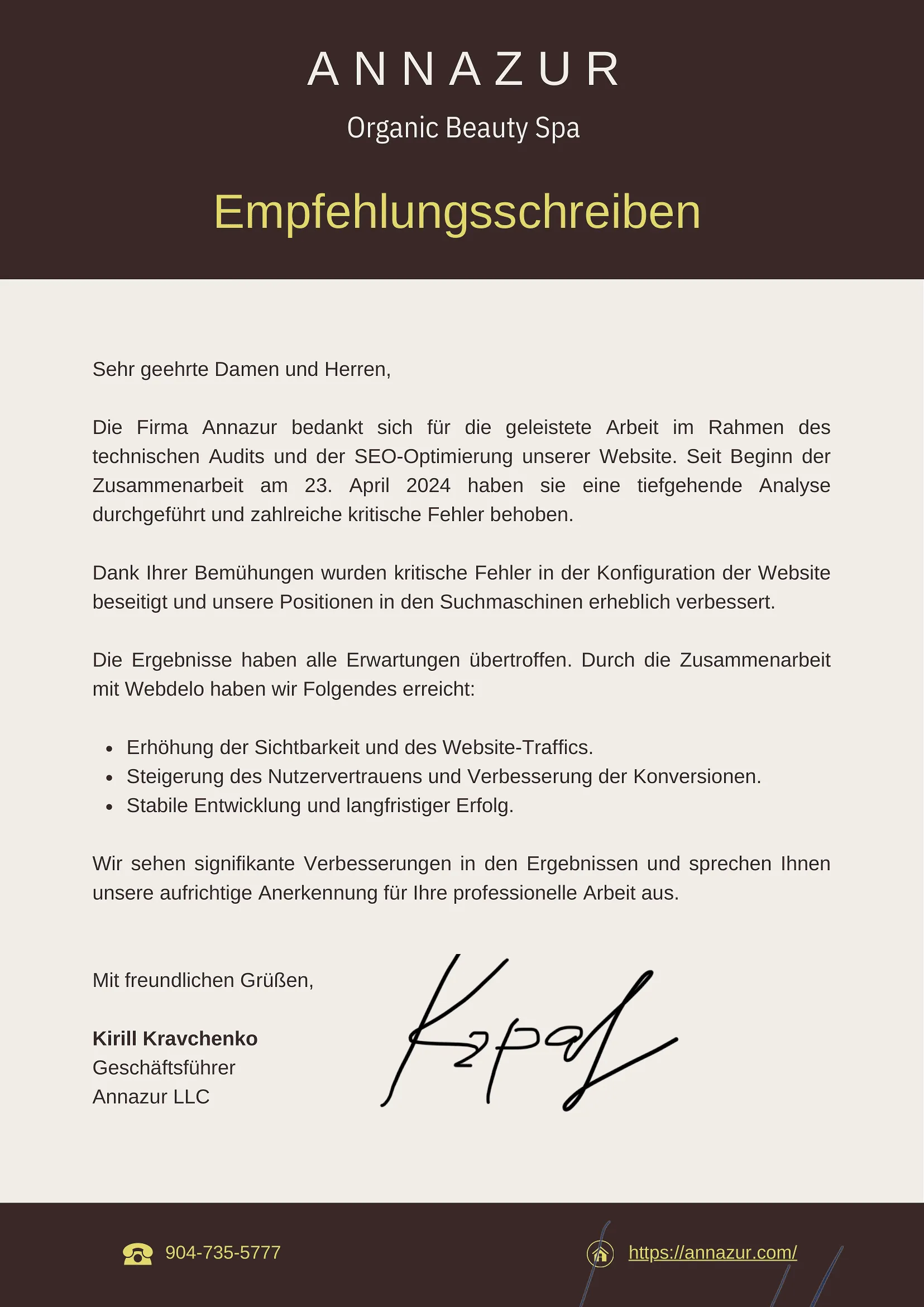 Dankesschreiben für das Annazur-Projekt