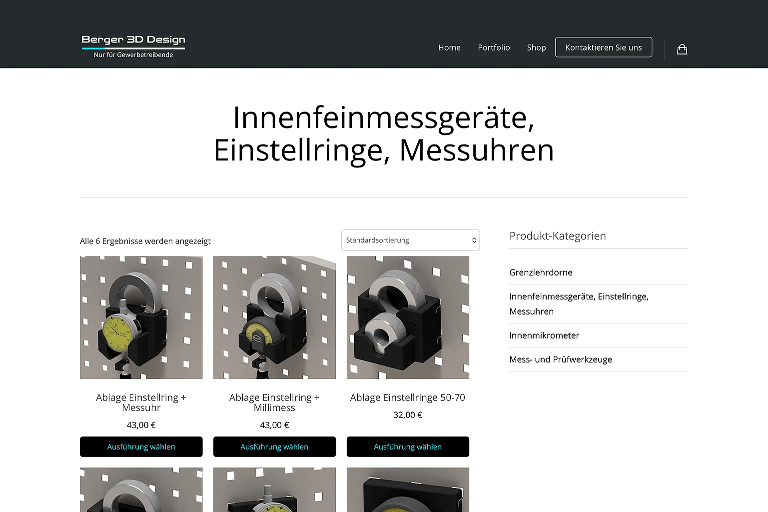 Berger 3D Design shop: holders for precision measuring instruments, catalog