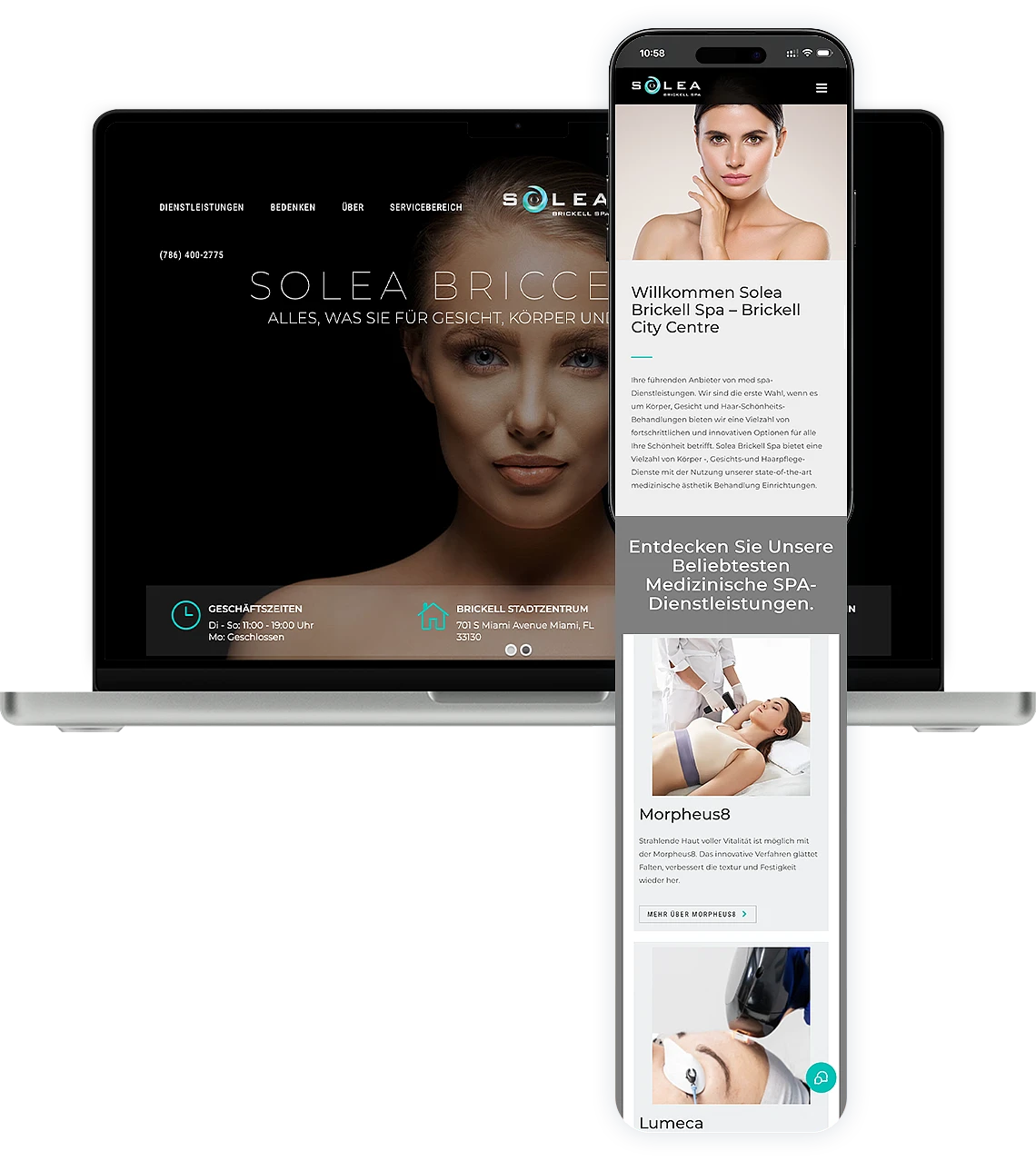 Responsive Website des Medical Spa Solea Brickell Spa in Miami auf Laptop und Smartphone