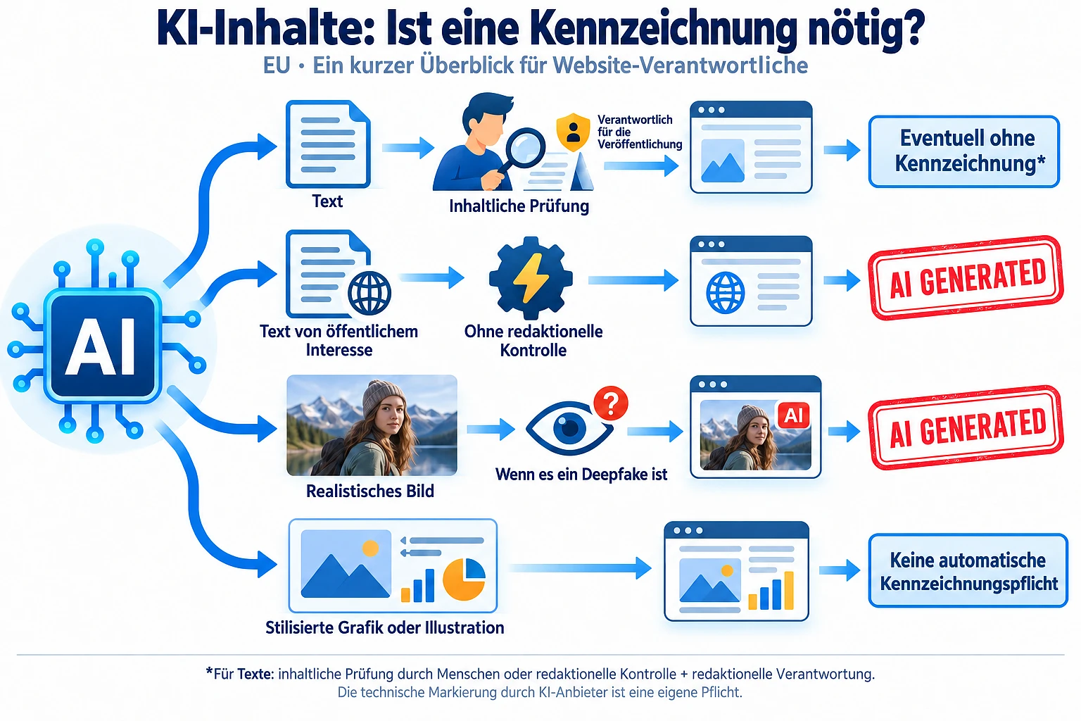 EU-Kennzeichnungspflichten für geprüfte Texte, Texte von öffentlichem Interesse, Deepfake-Bilder und Diagramme