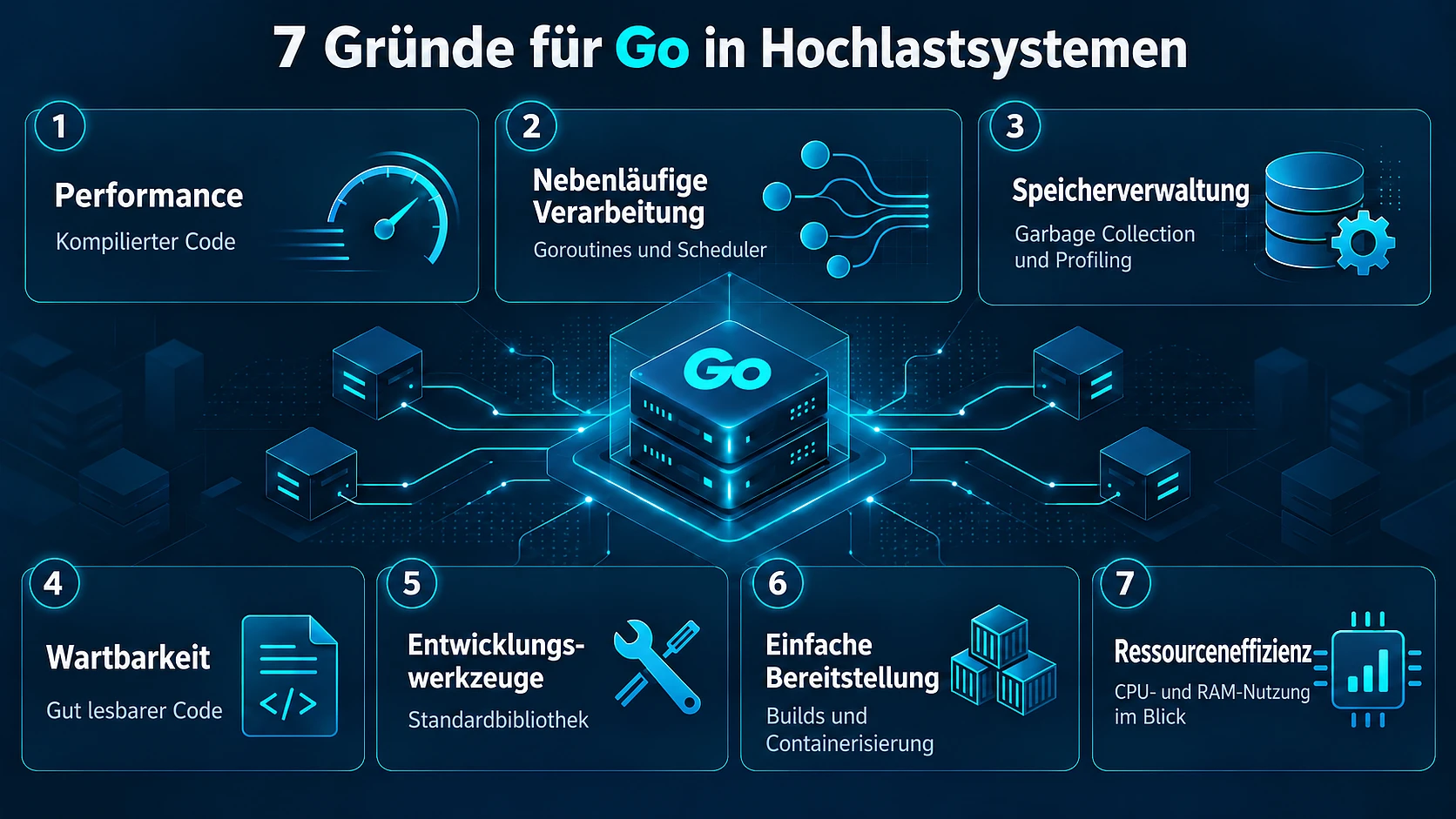 Sieben Go-Stärken: Leistung, Nebenläufigkeit, Speicher, Wartbarkeit, Werkzeuge, Bereitstellung und Ressourcen